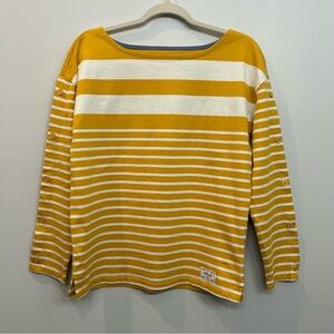 Talbots Woman’s Button Cuff Tee Striped Long Sleeve Yellow 100% Cotton Size S